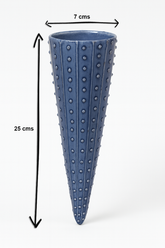 Blue Ceramic Wall Hanging Vase (Set of 2) – Long Cone Flower Holder (25 × 7 cm)