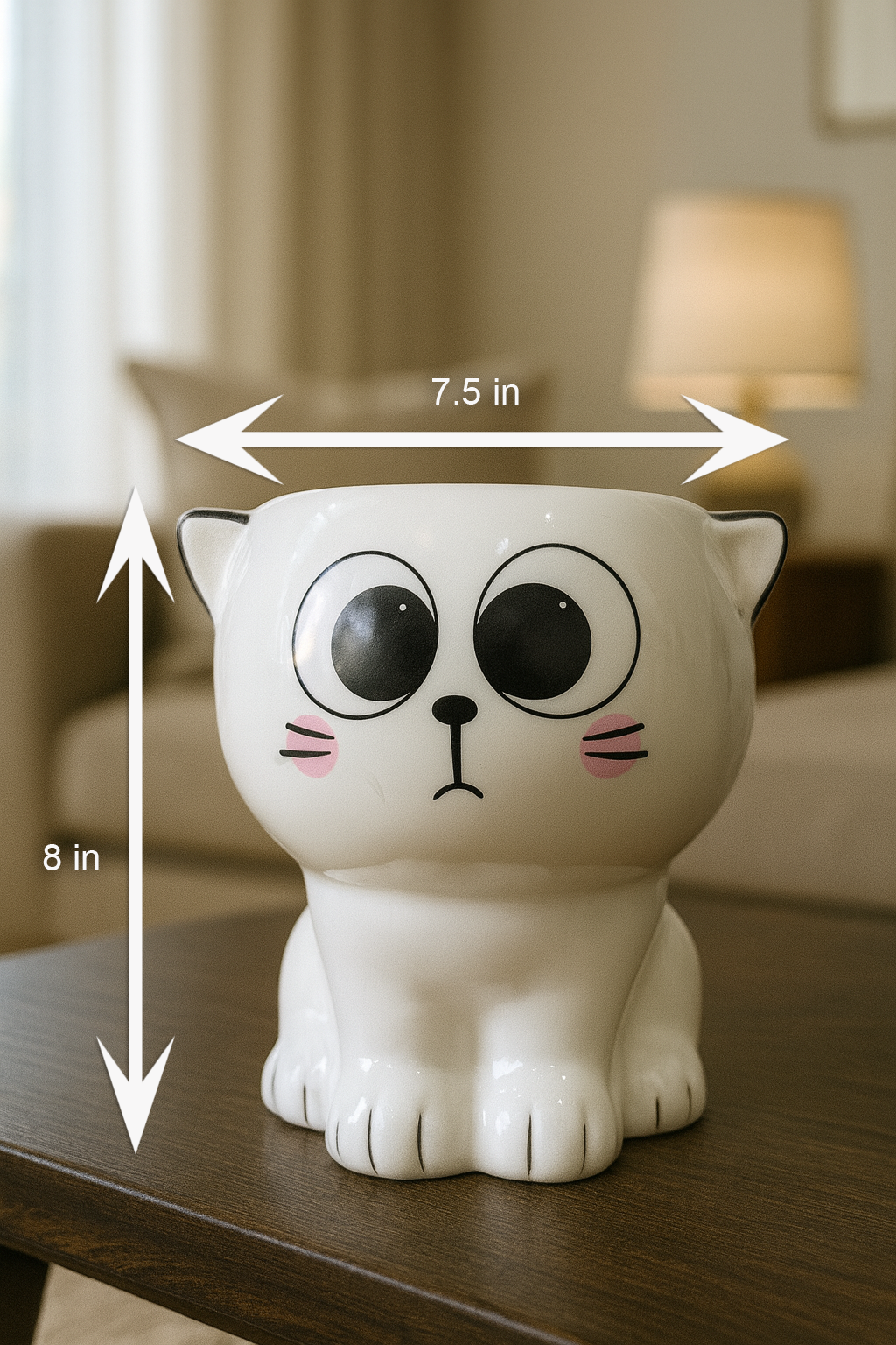 Cute Cat Shaped Ceramic Planter | 8 inch Height × 7.5 inch Diameter | Indoor & Outdoor Pot