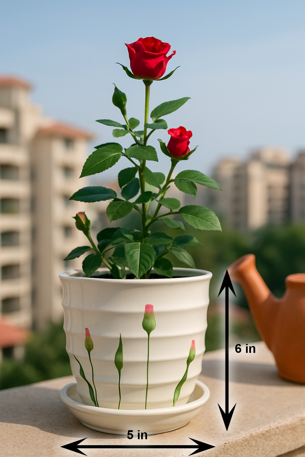 Luxury Handcrafted White Ceramic Planter with Floral Detailing – 5x6 Inch | Elegant Indoor Plant Pot | HouseOfEleganceHub | Premium Export Collection | Designer Planter for Home & Office Décor