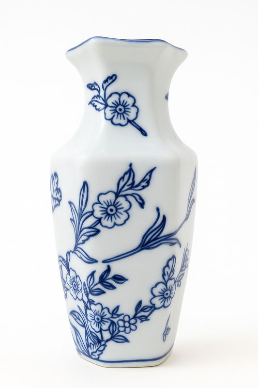 Blue & White Porcelain Vase – Oriental Floral Design