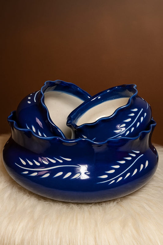 Azure Bloom - Ceramic Bowl Set (Set of 3)