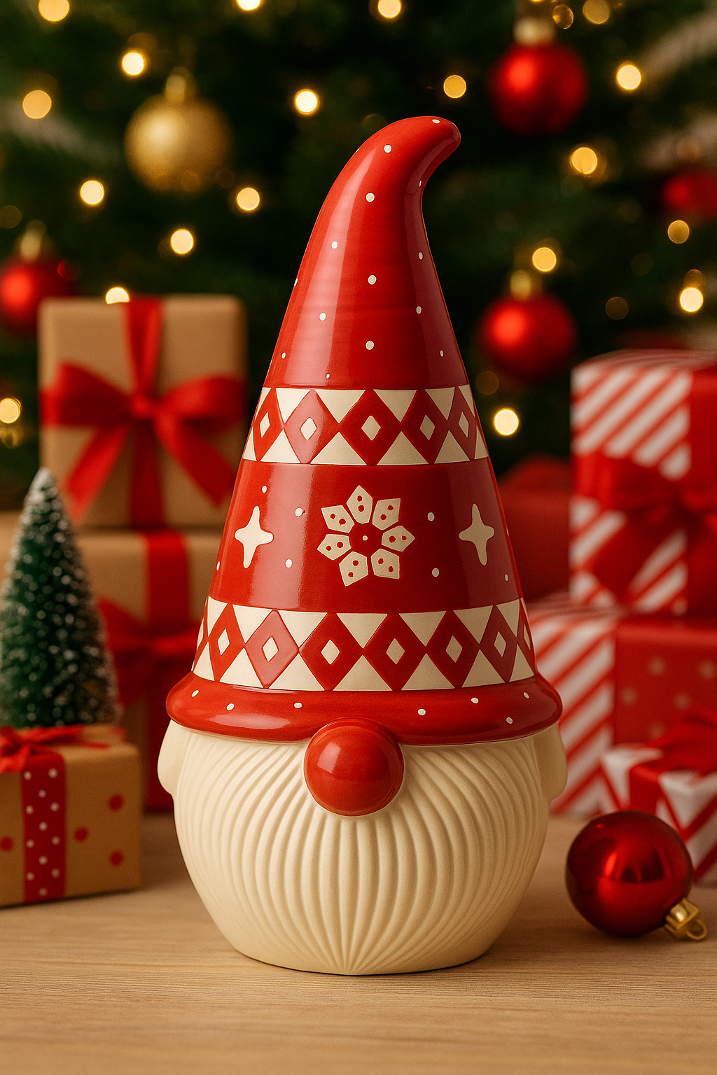 Red Santa Gnome Ceramic Decor – Christmas Table Accent (33 cm x 17 cm)