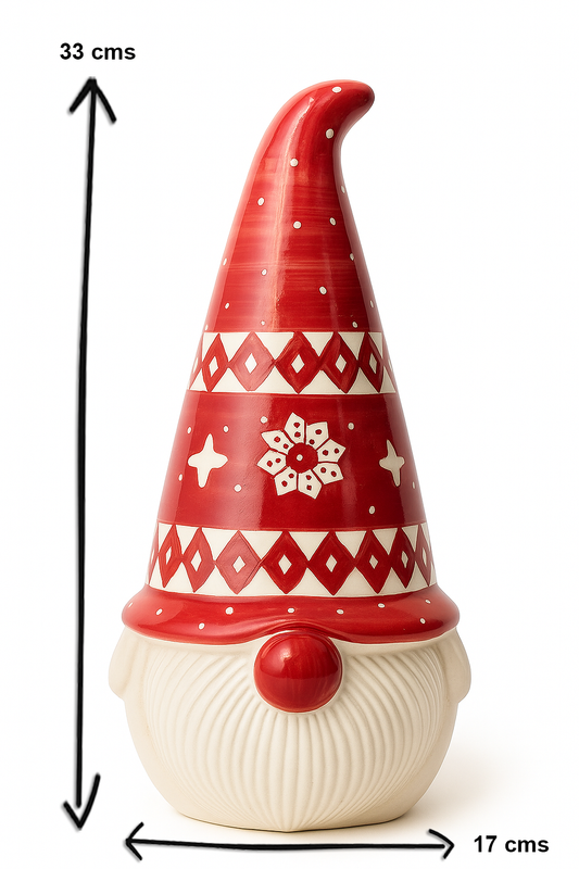 Red Santa Gnome Ceramic Decor – Christmas Table Accent (33 cm x 17 cm)
