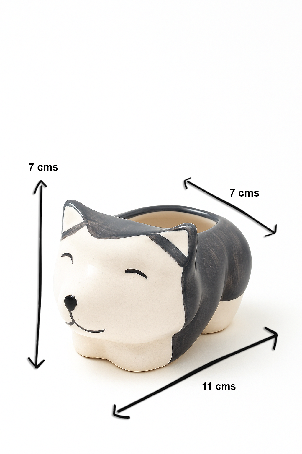 Cute Husky Dog Ceramic Planter – Mini Animal Succulent Pot for Home & Office Decor (11 × 7 × 7 cm)