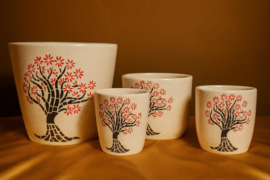 Black and Red Tree Printed Planter (Set of 4)