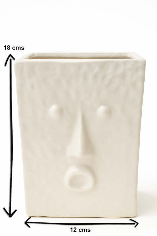 Abstract Face Ceramic Vase – Modern White Textured Decorative Flower Vase (18 × 12 cm)