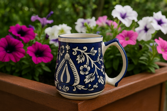 Handcrafted Blue Pottery Mug – Artistic Elegance