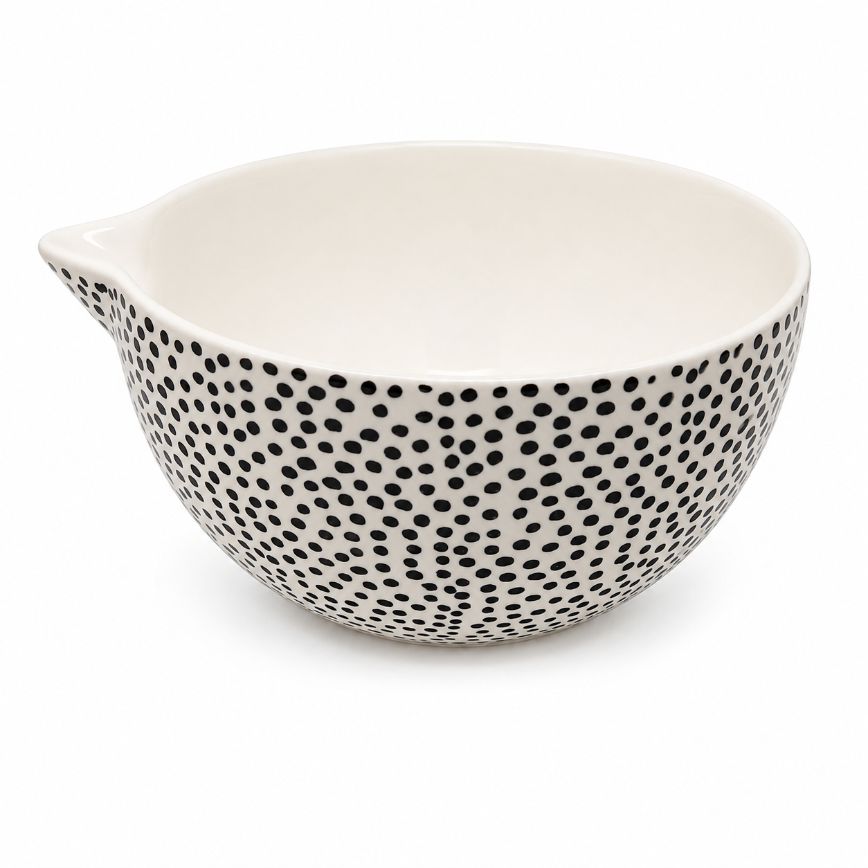 House of Elegance Hub Large Ceramic Serving Bowl with Pour Spout | 23 cm Porcelain Salad Bowl | Modern Black Dot Design Mixing Bowl for Salad, Fruits, Pasta, Snacks & Soup | Microwave Safe