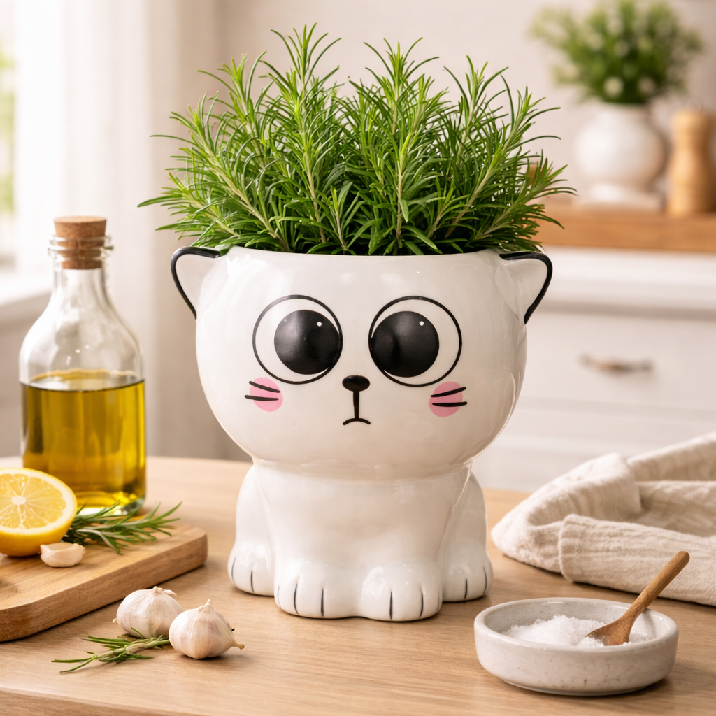 Cute Cat Shaped Ceramic Planter | 8 inch Height × 7.5 inch Diameter | Indoor & Outdoor Pot