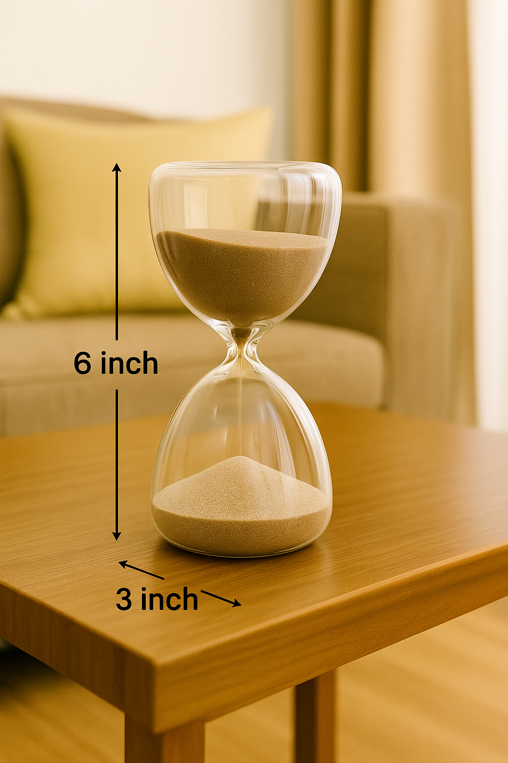 Elegant Glass Hourglass with Golden Sand – 6 Inch Timer Decorative Piece