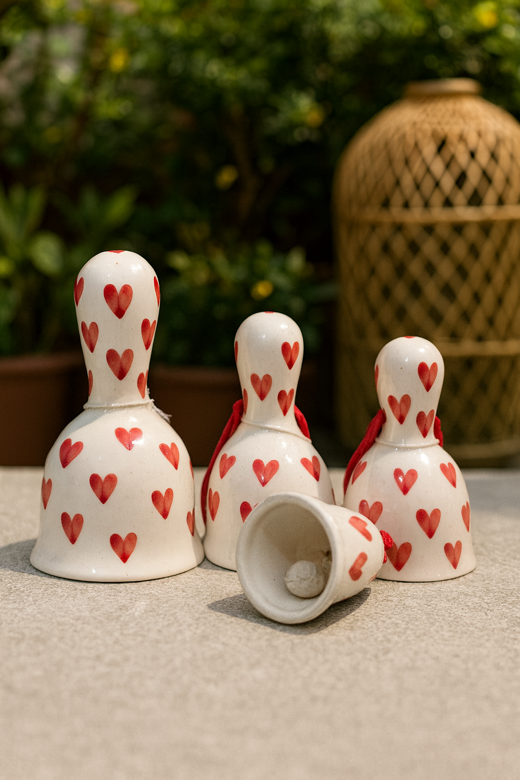 Decorative Ceramic Wall Hanging Bells – Heart Design (Pack of 4) | Handcrafted Ringing Bells for Positive Energy & Home Décor
