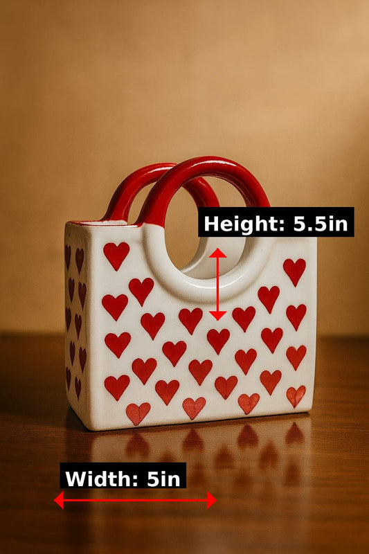 Ceramic White Cutlery Holder with Red Heart – Kitchen Cutlery Rack & Organizer