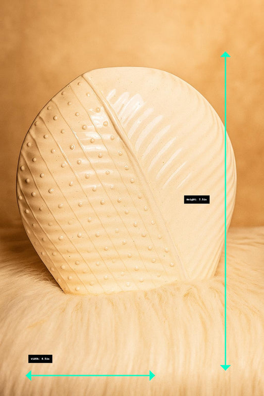 Leaf Pattern White Ceramic Vase