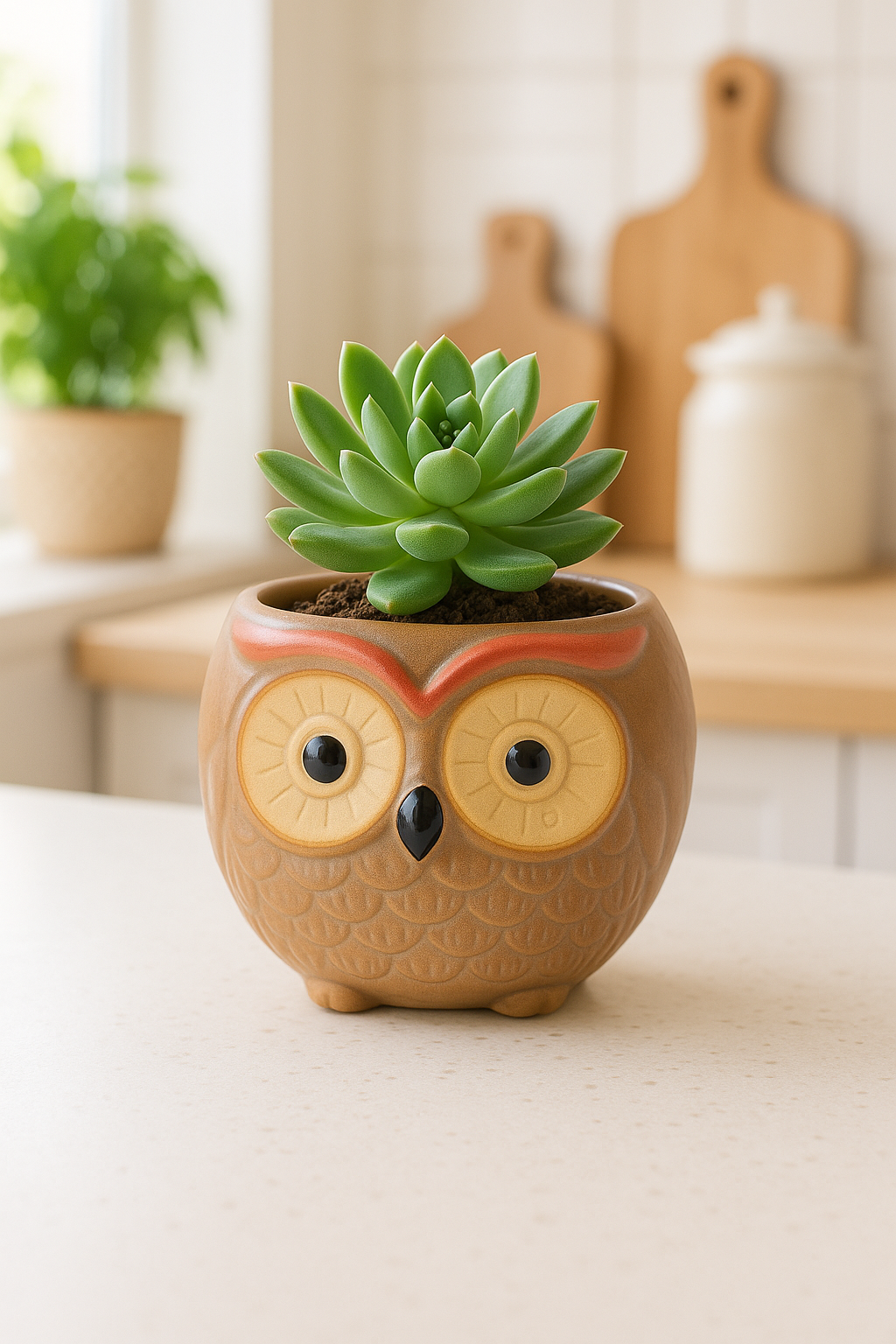 Cute Owl Head Ceramic Succulent Planter – 6.5 cm Mini Animal Pot for Home & Office Decor