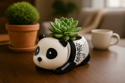 Big Eyes Panda Ceramic Planter – Cute Animal Succulent Pot (10 cm × 8 cm × 6 cm)