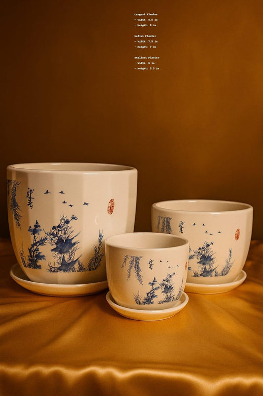 Beautiful Blue Scenery Ceremic Planter (Set of 3)