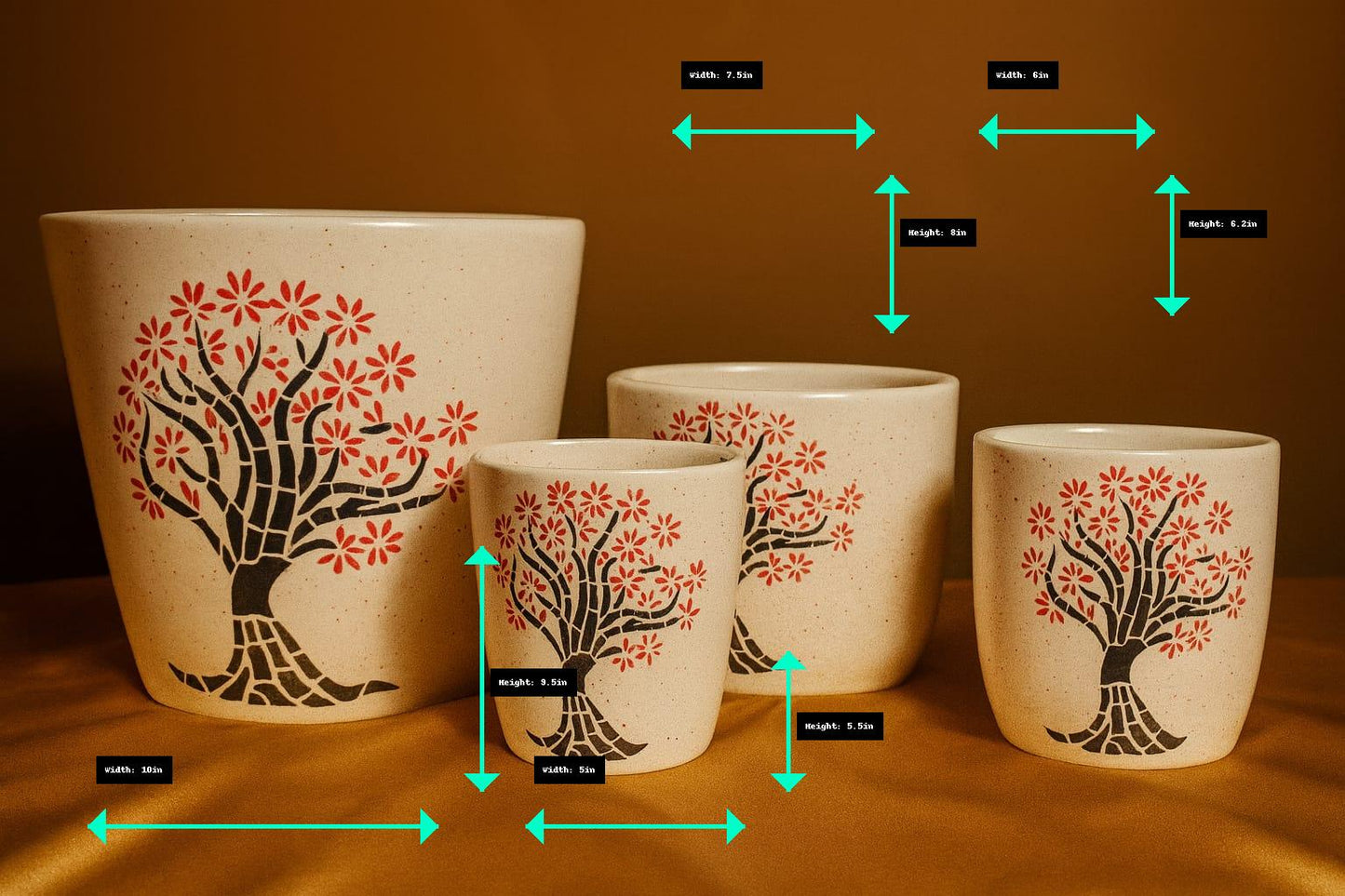 Black and Red Tree Printed Planter (Set of 4)