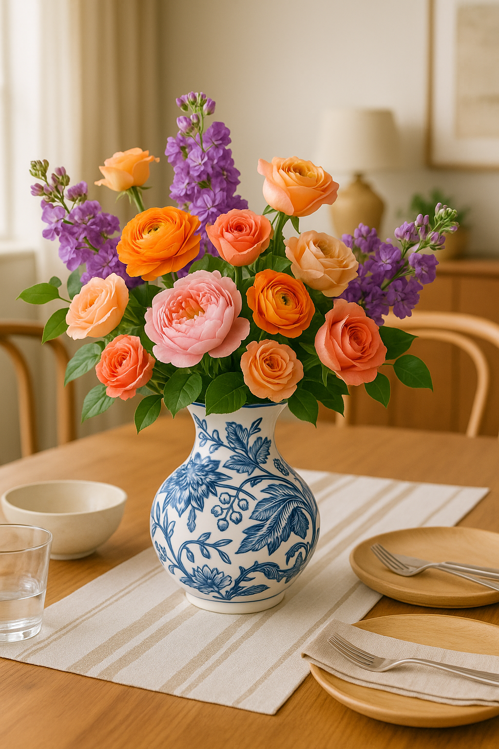 House of Elegance Hub Blue & White Porcelain Vase (16.5 cm Height) – Premium Imported Ceramic Flower Vase for Living Room, Table Decor & Home Decoration | Elegant Floral Design