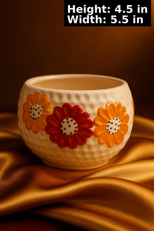 Beautiful Ceremic Red & Yellow Flowers Planter