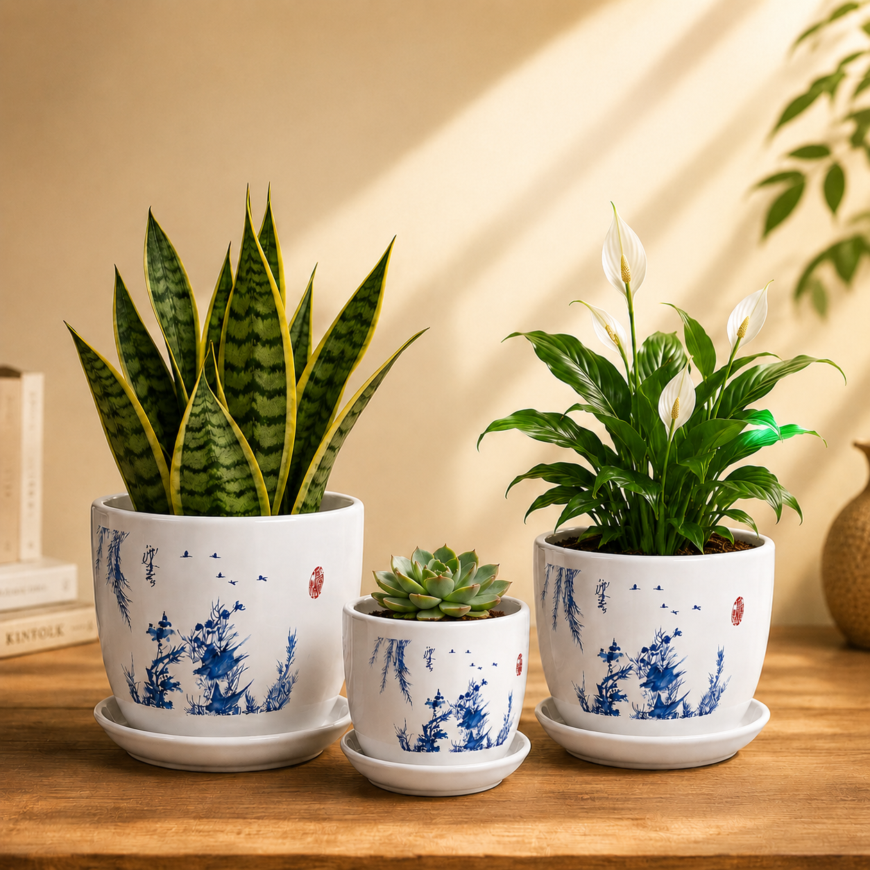 Beautiful Blue Scenery Ceremic Planter (Set of 3)