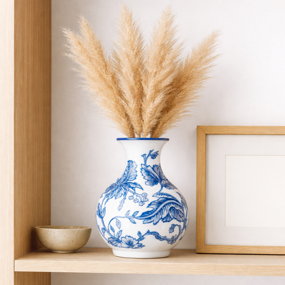 House of Elegance Hub Blue & White Porcelain Vase (16.5 cm Height) – Premium Imported Ceramic Flower Vase for Living Room, Table Decor & Home Decoration | Elegant Floral Design