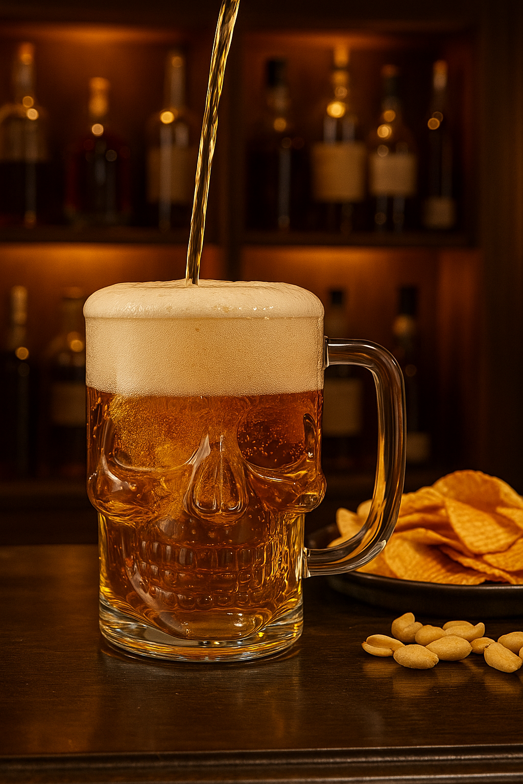 Set of 2 Skull Shaped Beer Mugs 540 ml | Transparent Glass Beer Mugs for Bar & Home | 15 cm × 13 cm