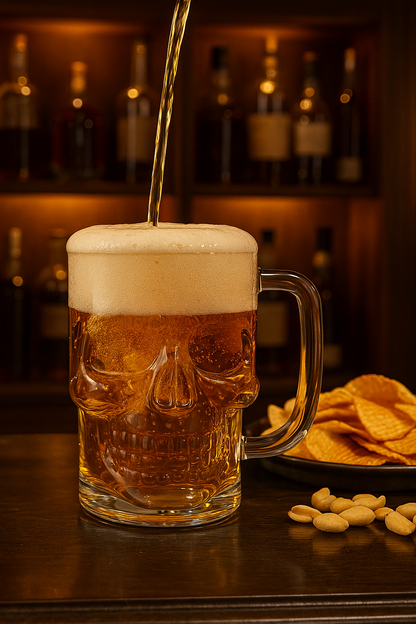 Set of 2 Skull Shaped Beer Mugs 540 ml | Transparent Glass Beer Mugs for Bar & Home | 15 cm × 13 cm