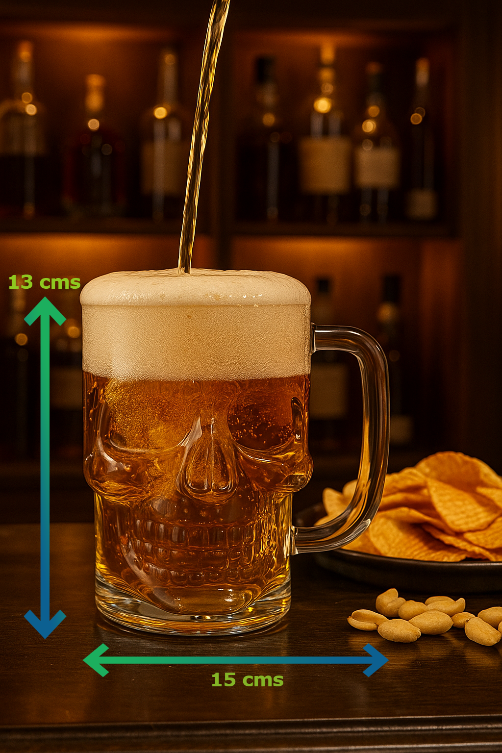 Set of 2 Skull Shaped Beer Mugs 540 ml | Transparent Glass Beer Mugs for Bar & Home | 15 cm × 13 cm