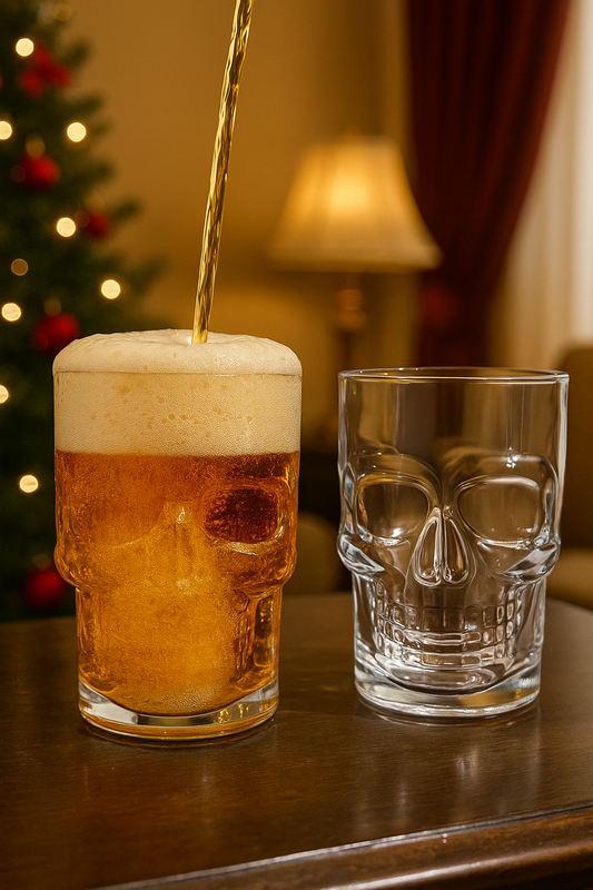 Set of 2 Skull Shaped Beer Mugs 540 ml | Transparent Glass Beer Mugs for Bar & Home | 15 cm × 13 cm