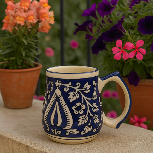 Handcrafted Blue Pottery Mug – Artistic Elegance