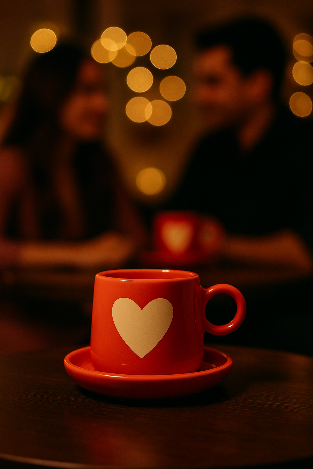 Red Heart Ceramic Cup with Saucer | Cute Coffee Mug Set | 9 cm Height × 8 cm Top Diameter