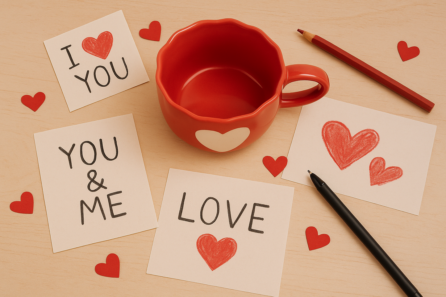 Red Heart Ceramic Coffee Cup – Wavy Rim | 15 cm Length × 10.5 cm Width × 6 cm Height