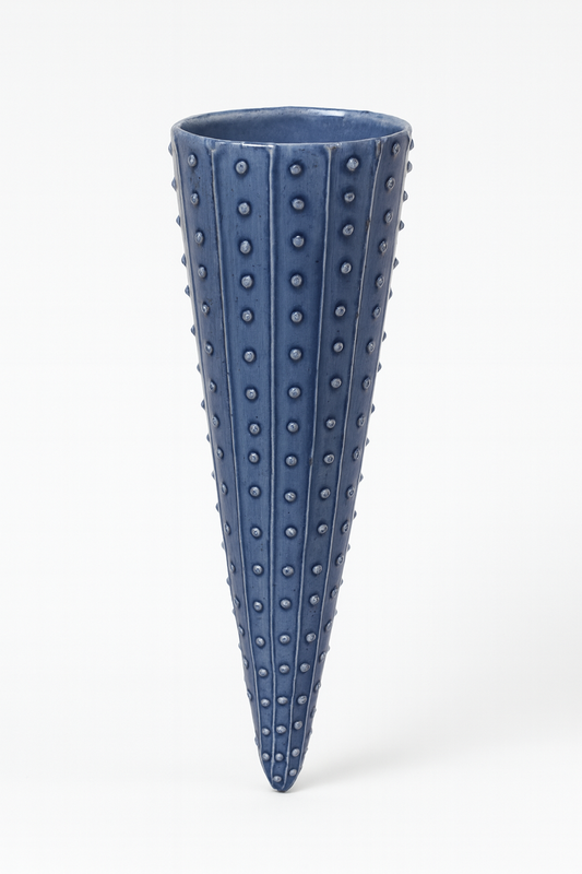 Blue Ceramic Wall Hanging Vase (Set of 2) – Long Cone Flower Holder (25 × 7 cm)