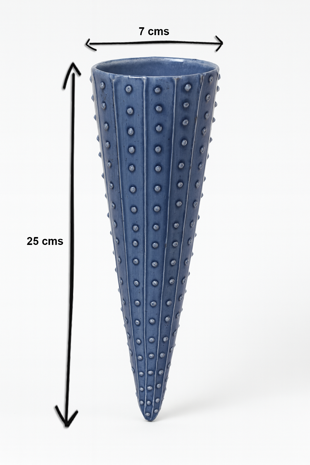 Blue Ceramic Wall Hanging Vase (Set of 2) – Long Cone Flower Holder (25 × 7 cm)