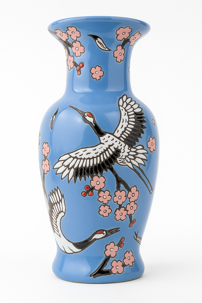 Japanese Porcelain Vase | Imported Crane & Cherry Blossom Design | Available in 3 Colors