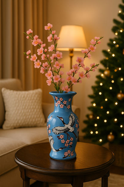 Japanese Porcelain Vase | Imported Crane & Cherry Blossom Design | Available in 3 Colors