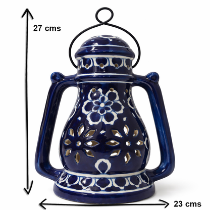 House of Elegance Hub Handcrafted Yellow Ceramic Lantern with Handle | 27 cm Height, 23 cm Width | Decorative Candle Holder Lantern | Traditional Home Décor