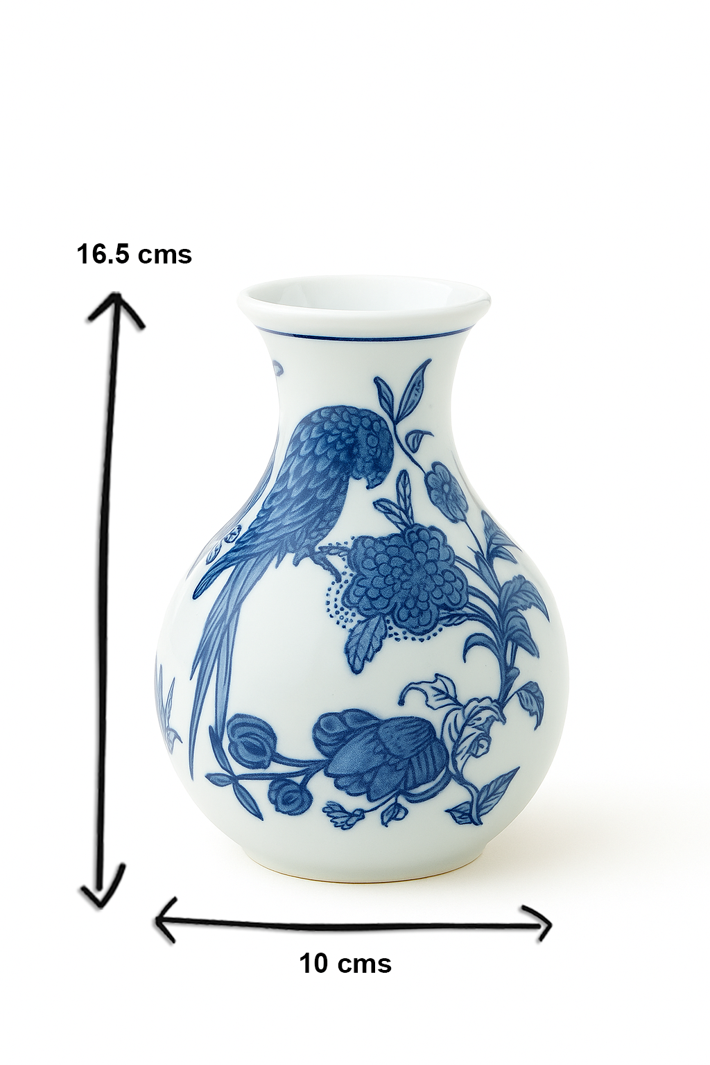 Chinese Porcelain Vase | Blue & White Ceramic Flower Vase (16.5 cm) | Bird & Floral Design | Oriental Decorative Pot for Living Room, Bedroom & Table Décor