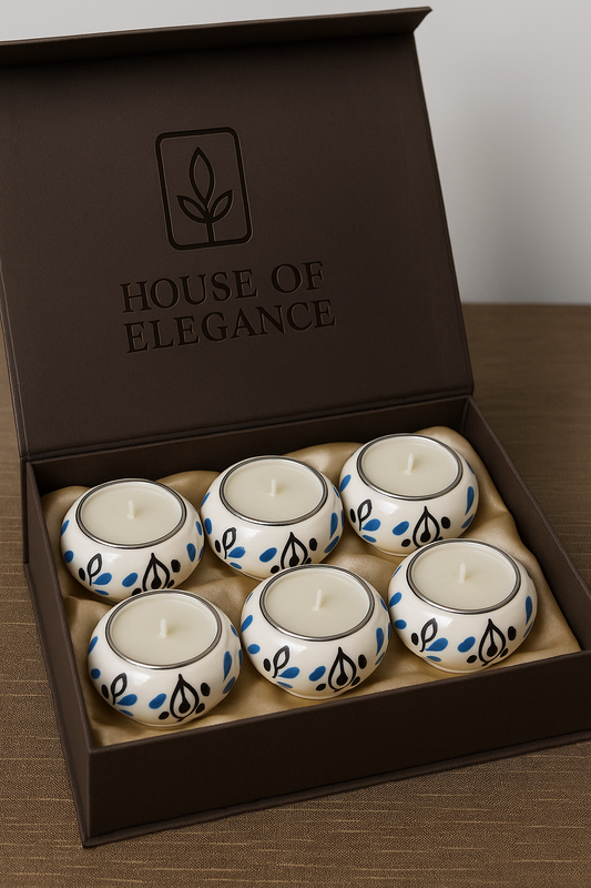 Ceramic Decorative Diya Gift Box | Set of 6 Designer Diyas | Diwali & Festival Décor