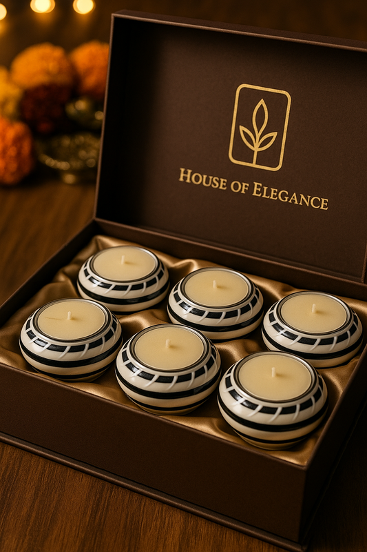 Ceramic Decorative Diya Gift Box | Set of 6 Designer Diyas | Diwali & Festival Décor