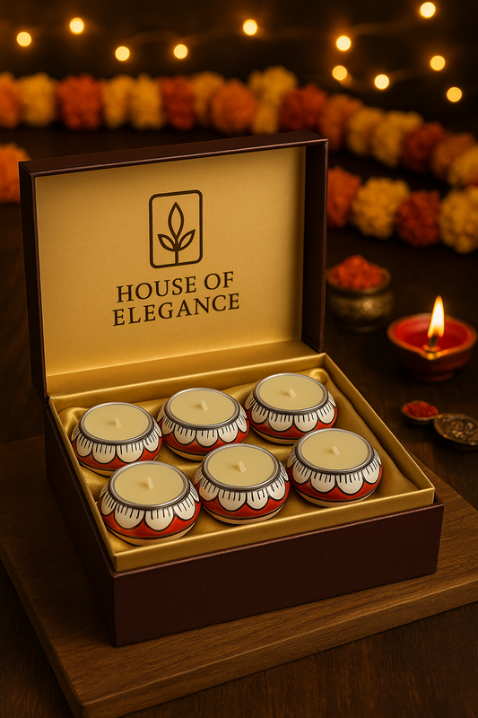 Ceramic Decorative Diya Gift Box | Set of 6 Designer Diyas | Diwali & Festival Décor