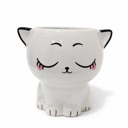 Cute Cat Shaped Ceramic Planter | 8 inch Height × 7.5 inch Diameter | Indoor & Outdoor Pot