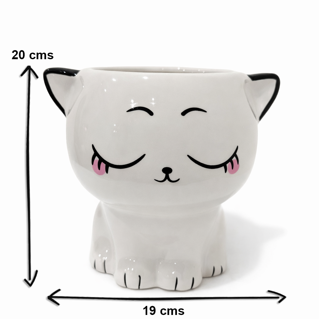 Cute Cat Shaped Ceramic Planter | 8 inch Height × 7.5 inch Diameter | Indoor & Outdoor Pot