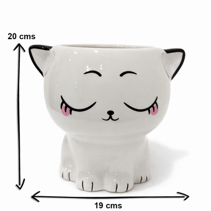 Cute Cat Shaped Ceramic Planter | 8 inch Height × 7.5 inch Diameter | Indoor & Outdoor Pot