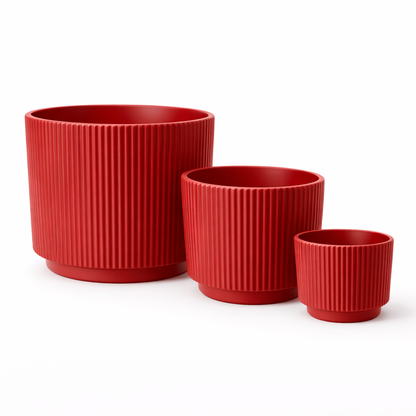 House of Elegance Hub Ceramic Planter Pots Set of 3 (Small, Medium, Large) | Ribbed Design Indoor Plant Pots for Living Room, Balcony & Office | Decorative Planters for Succulents & Home Decor