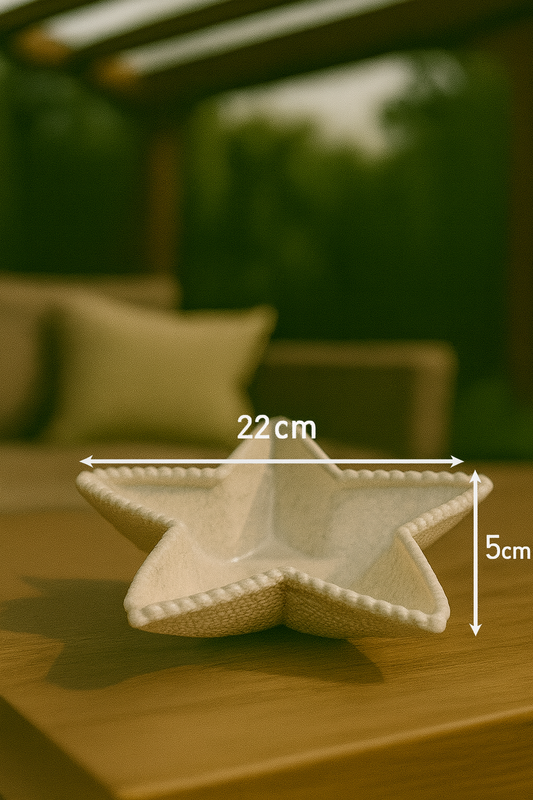 Elegant Star-Shaped Ceramic Bowl – Textured White Finish (22cm x 5cm)