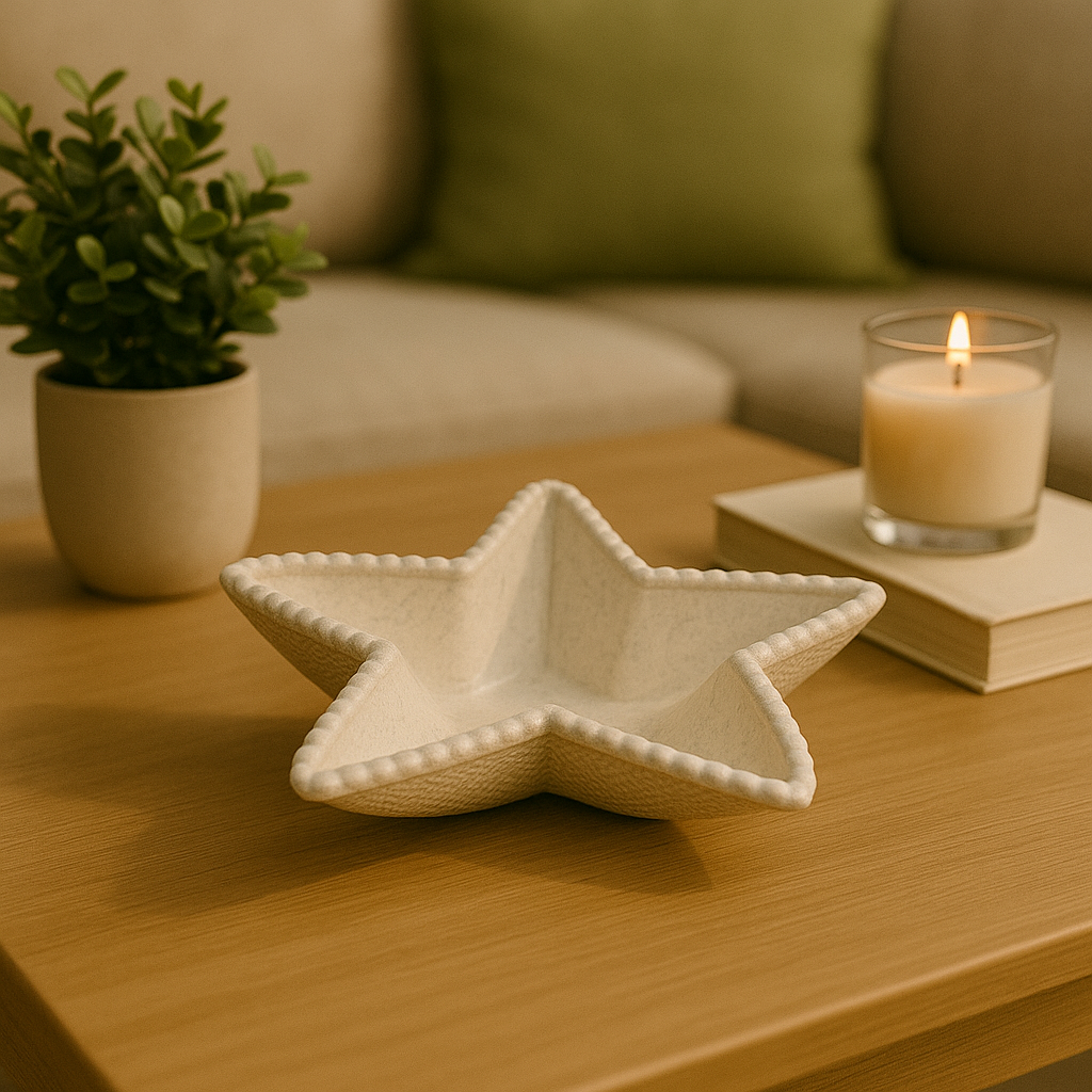 Elegant Star-Shaped Ceramic Bowl – Textured White Finish (22cm x 5cm)