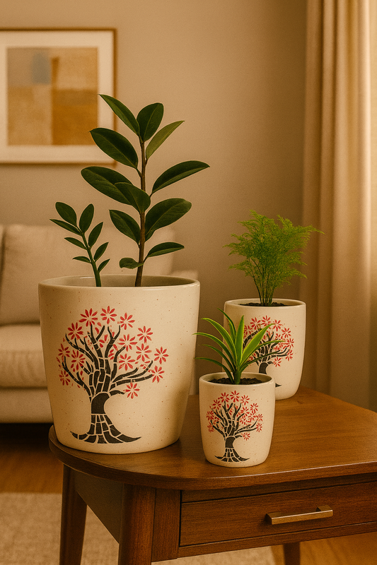Black and Red Tree Printed Planter (Set of 4)