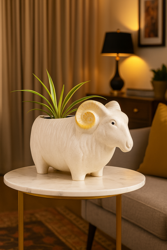 Ram Shaped Ceramic Planter – Unique & Elegant Decor Piece