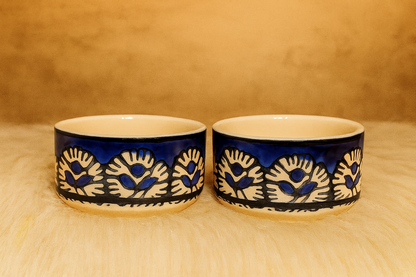 Small Blue & White Handpainted Chutney Bowl/Pickle Bowl/Sauce Serving Bowls - Set of 2